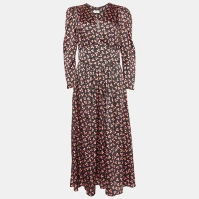 Pre-owned Sandro Black Printed Satin Maxi Dress M