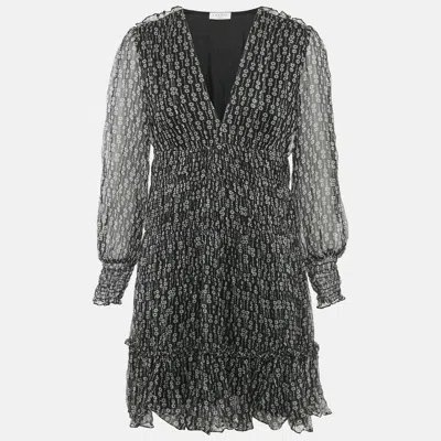 Pre-owned Sandro Black Printed Silk Mini Dress M