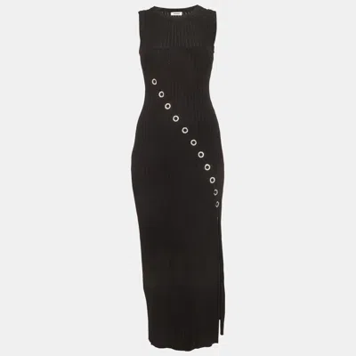 Pre-owned Sandro Black Rhinestone Rib Knit Evy Midi Dress S