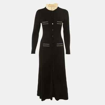 Pre-owned Sandro Black Rib Knit Button Front Long Dress M