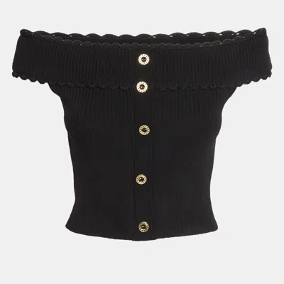 Pre-owned Sandro Black Rib Knit Off-shoulder Crop Top M