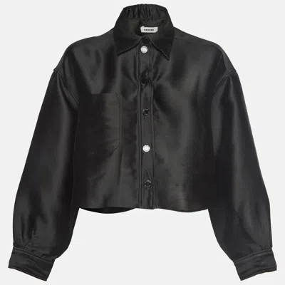 Pre-owned Sandro Black Satin Button Up Oversized Cropped Shirt M