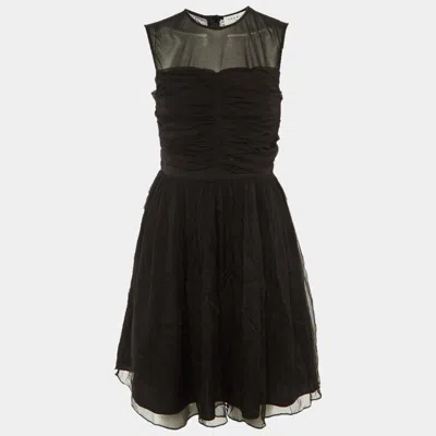 Sandro Black Silk Chiffon Ruffled Mini Dress