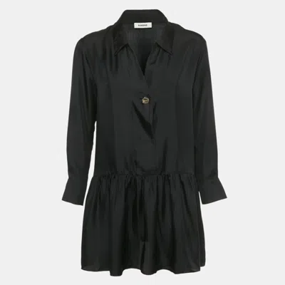 Pre-owned Sandro Black Silk Long Sleeve Mini Dress Xs