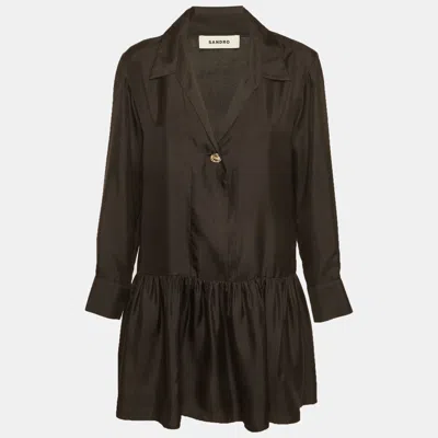 Sandro Black Silk Pleated Mini Dress In Multi