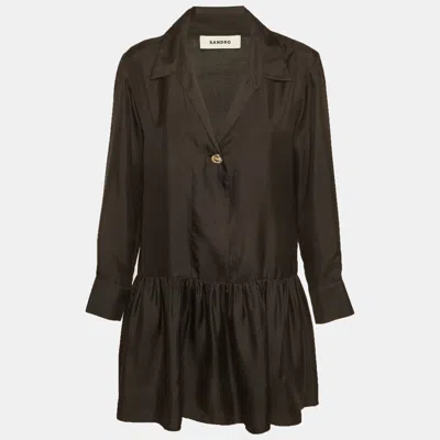 Pre-owned Sandro Black Silk Pleated Mini Dress S