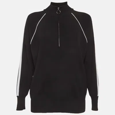 Sandro Black Stretch Knit Half Zip Sweater