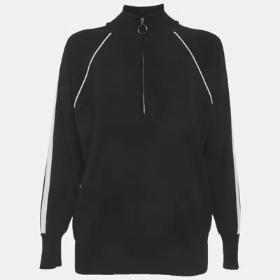 Pre-owned Sandro Black Stretch Knit Half Zip Sweater S