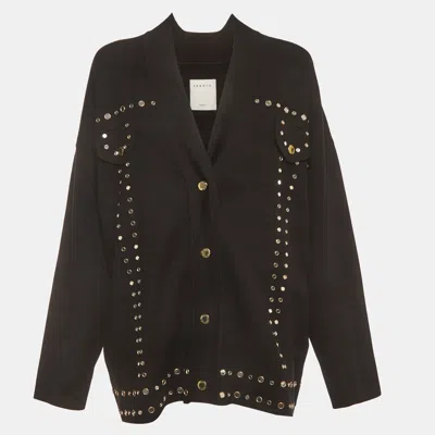 Pre-owned Sandro Black Studded Knit Button-up Bamo Cardigan L