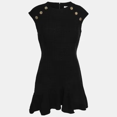 Pre-owned Sandro Black Tweed Asymmetric Mini Dress M