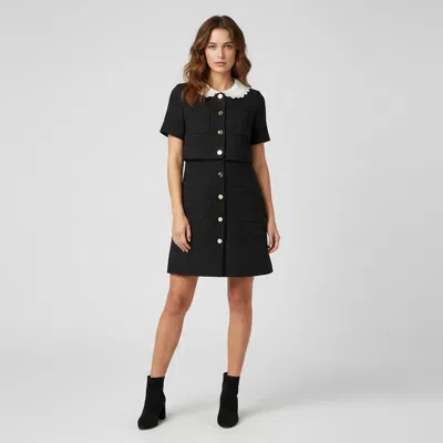 Pre-owned Sandro Black Tweed Button Front Mini Dress S