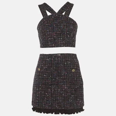 Sandro Black Tweed Crisscross Crop Top And Mini Skirt Set
