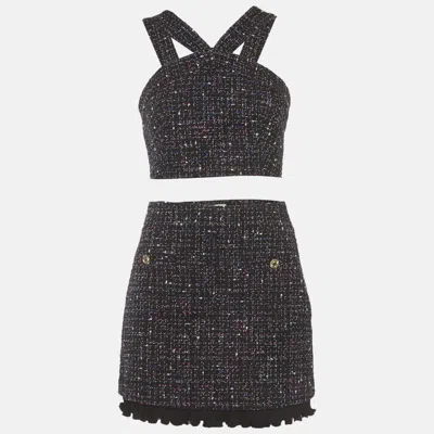 Pre-owned Sandro Black Tweed Crisscross Crop Top And Mini Skirt Set S