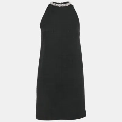 Sandro Black Tweed Embellished Collar Mini Dress