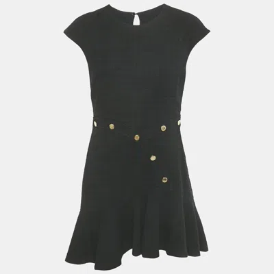 Pre-owned Sandro Black Tweed Flounced Hem Mini Dress M