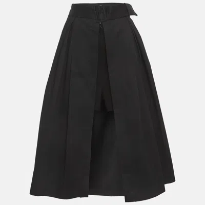 Pre-owned Sandro Black Twill Front Slit Overlay Skirt L