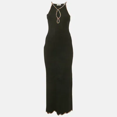 Sandro Black Velvet Knit Cutaway Teardrop Embellished Maxi Dress