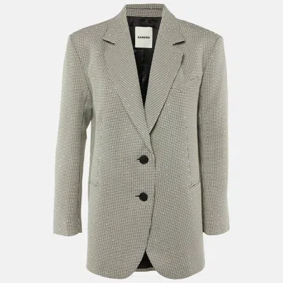 Pre-owned Sandro Black /white Embellished Houndstooth Oversize Blazer Xs