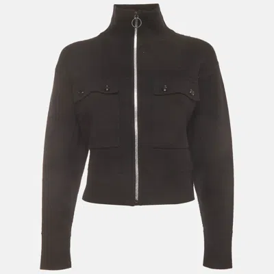 Pre-owned Sandro Black Wool Blend Knit Zip-up Coatigan Xs