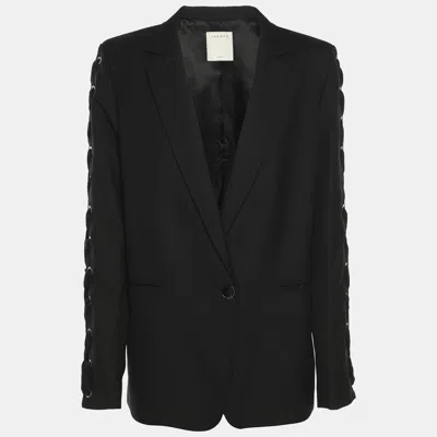 Pre-owned Sandro Black Wool Blend Lace Up Details Single Breasted Blazer M