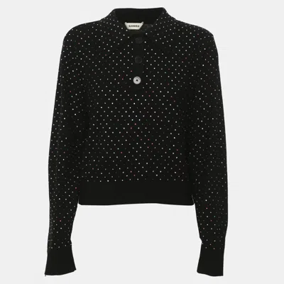 Pre-owned Sandro Black Wool Blend Rhinestone Embellished Long Sleeve Sweater S