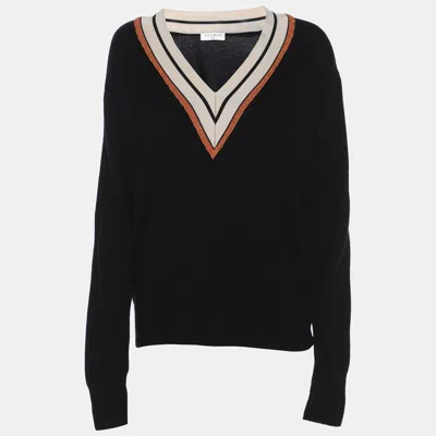 Pre-owned Sandro Black Wool Knit Full Sleeve V Neck Sweater M
