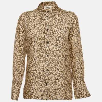 Pre-owned Sandro Black/beige Floral Print Satin Silk Blouse Xs