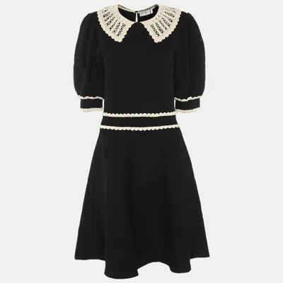 Pre-owned Sandro Black/cream Knit And Lace Dress L