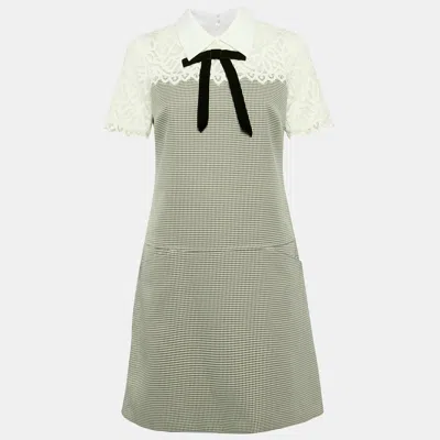 Pre-owned Sandro Black/white Houndstooth And Lace Emine Mini Dress M
