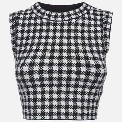 Sandro Black/white Houndstooth Knit Velvet Cropped Top