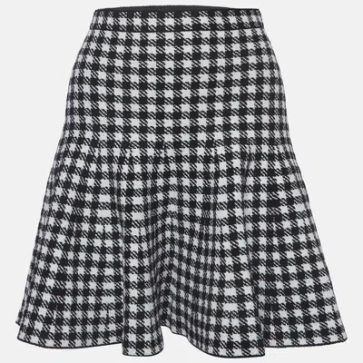 Sandro Black/white Houndstooth Knit Velvet Skater Mini Skirt In Multi