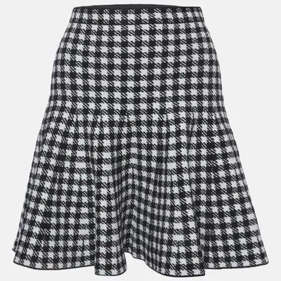 Pre-owned Sandro Black/white Houndstooth Knit Velvet Skater Mini Skirt S
