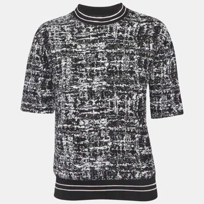 Pre-owned Sandro Black/white Textured Knit Top S
