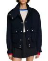 Sandro Double-faced Standing Collar Coat In Blue