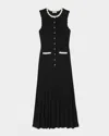 Sandro Naima Imitation Pearl Button Front Sleeveless Midi Dress In Black