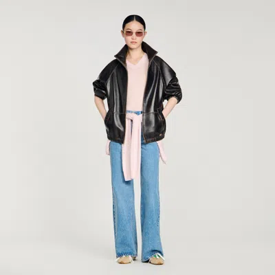 Sandro Blouson En Cuir Vieilli In Blue