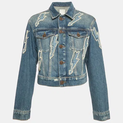 Pre-owned Sandro Blue Beaded Denim Jacket M