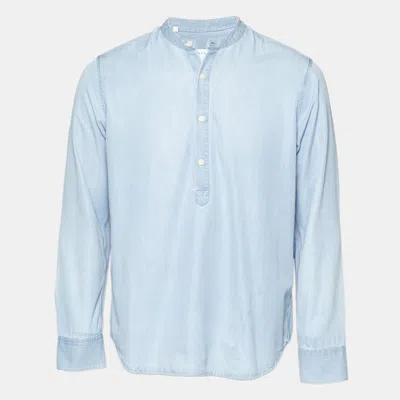 Pre-owned Sandro Blue Chambray Mandarin Collar Shirt L