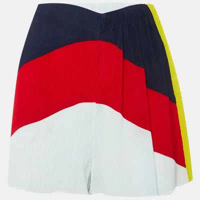 Pre-owned Sandro Blue Colorblock Plisse Runner Shorts L