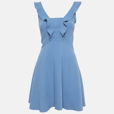 Pre-owned Sandro Blue Crepe Ruffle Detail Mini Dress S