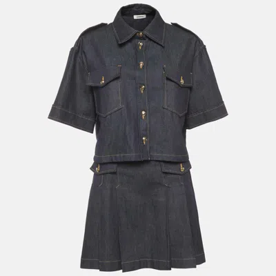 Sandro Blue Denim Cropped Jacket And Mini Skirt Set In Gray