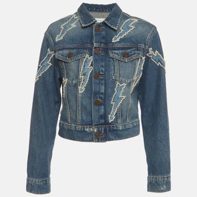 Pre-owned Sandro Blue Denim Embellished Denim Jacket M
