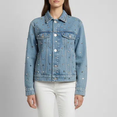 Pre-owned Sandro Blue Denim Embellished Long Sleeve Jacket S
