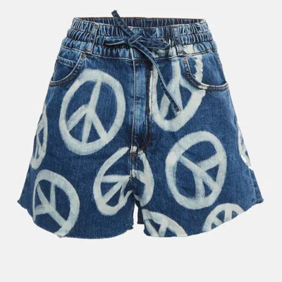 Sandro Blue Denim Peace Sign Print Relaxed Fit Shorts