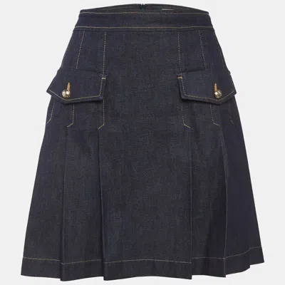 Pre-owned Sandro Blue Denim Pleated Zip Up Mini Skirt Xxl