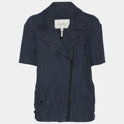 Sandro Blue Denim Short Sleeve Blazer Jacket