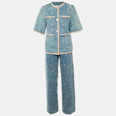 Pre-owned Sandro Blue Distressed Denim Lorette Jacket & Jeans Set S/l