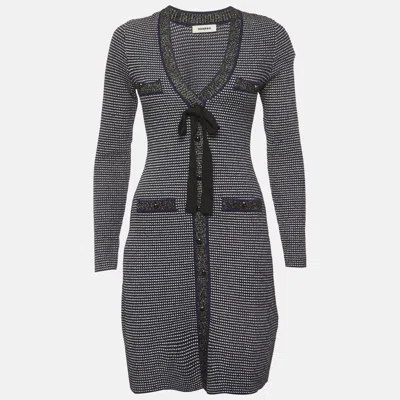 Sandro Blue Knit Fitted Mini Dress In Black
