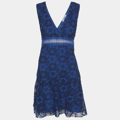 Sandro Blue Lace Sleeveless Flared Mini Dresses