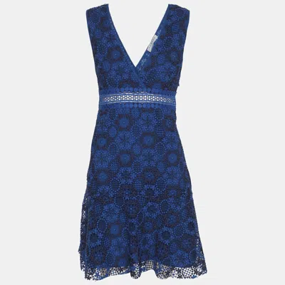 Pre-owned Sandro Blue Lace Sleeveless Flared Mini Dresses S